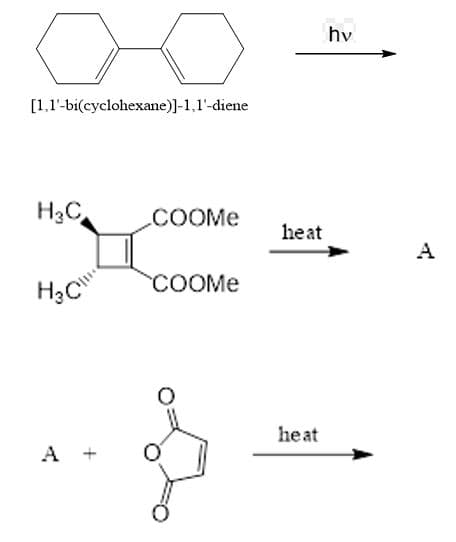 o
[1,1'-bi(cyclohexane)]-1,1'-diene
H3C
H₂C
A +
COOME
COOMe
heat
heat
hv
A
