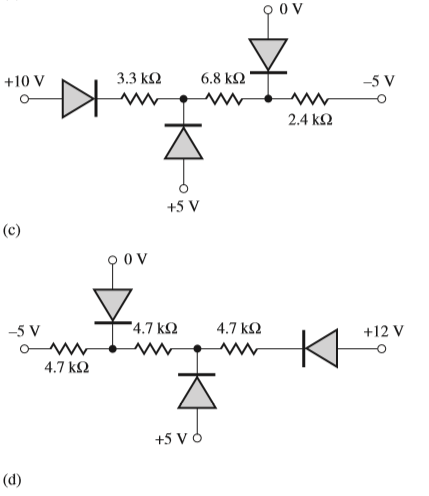 +10 V
3.3 k2
6.8 k2
-5 V
2.4 k2
+5 V
(c)
gor
-5 V
"4.7 k.
4.7 k2
+12 V
4.7 ΚΩ
+5 V
(d)

