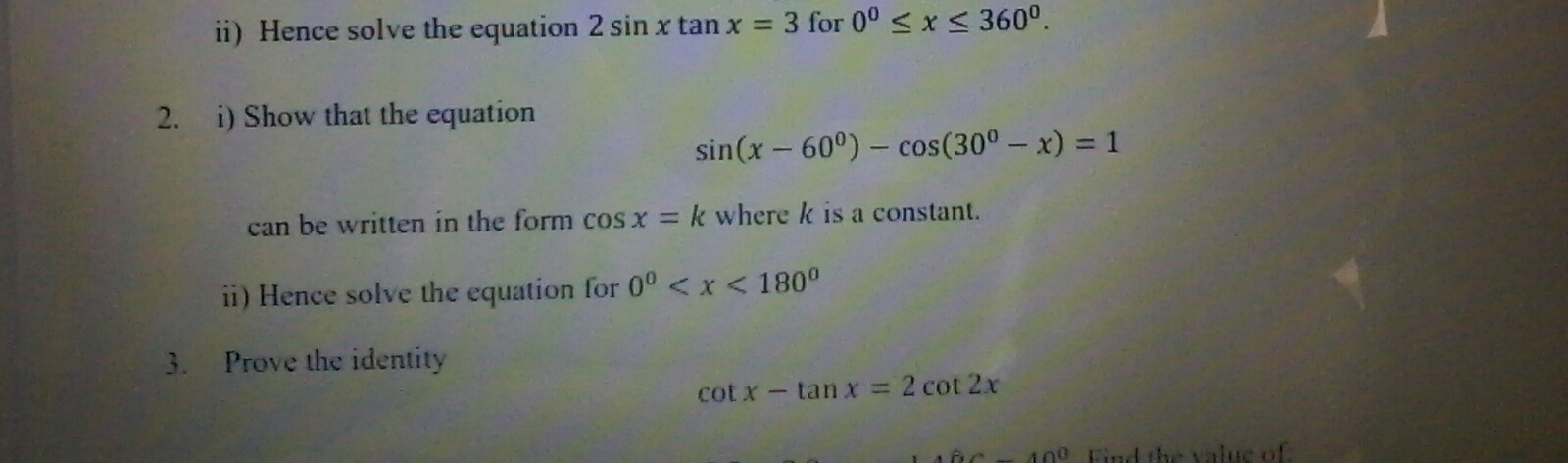 Prove the identity
cot x- tan x = 2 cot 2x
