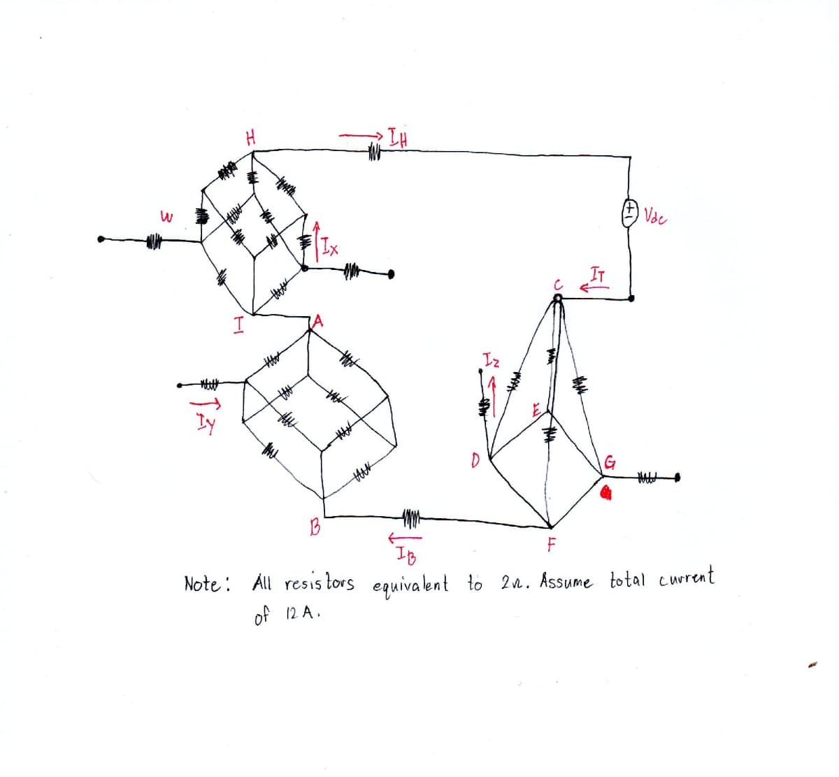 B
IB
All resis tors equivalent to 2v. Assume to tal current
of 12 A.
Note :
