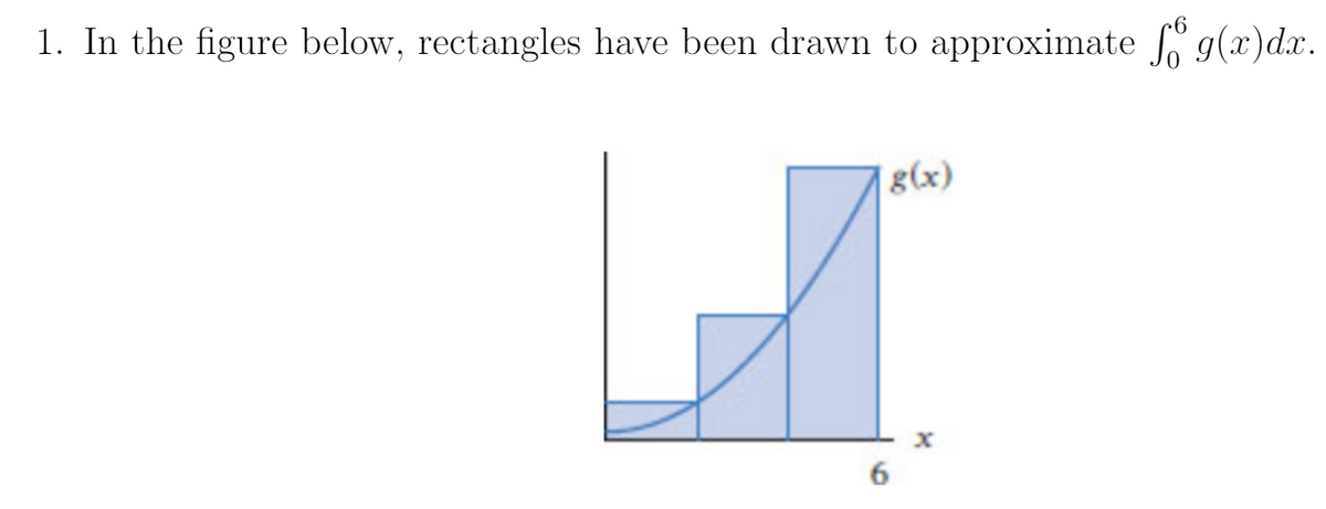 1. In the figure below, rectangles have been draw to approximate S 9(x)dx.
|g(x)
