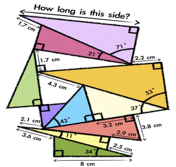 How long is this side?
1.7 cm
71°
21
2.2 cm
1.7 cm
4.3 cm
53
37
2.1 cm
42°
3.8 cm
3.2 cm
2.9 cm
3.6 cm
11
2.5 cm
34
8 cm
