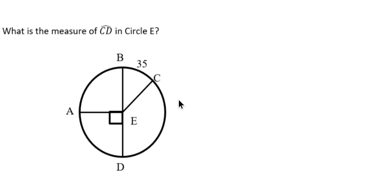 What is the measure of CD in Circle E?
B
35
A
E
D
