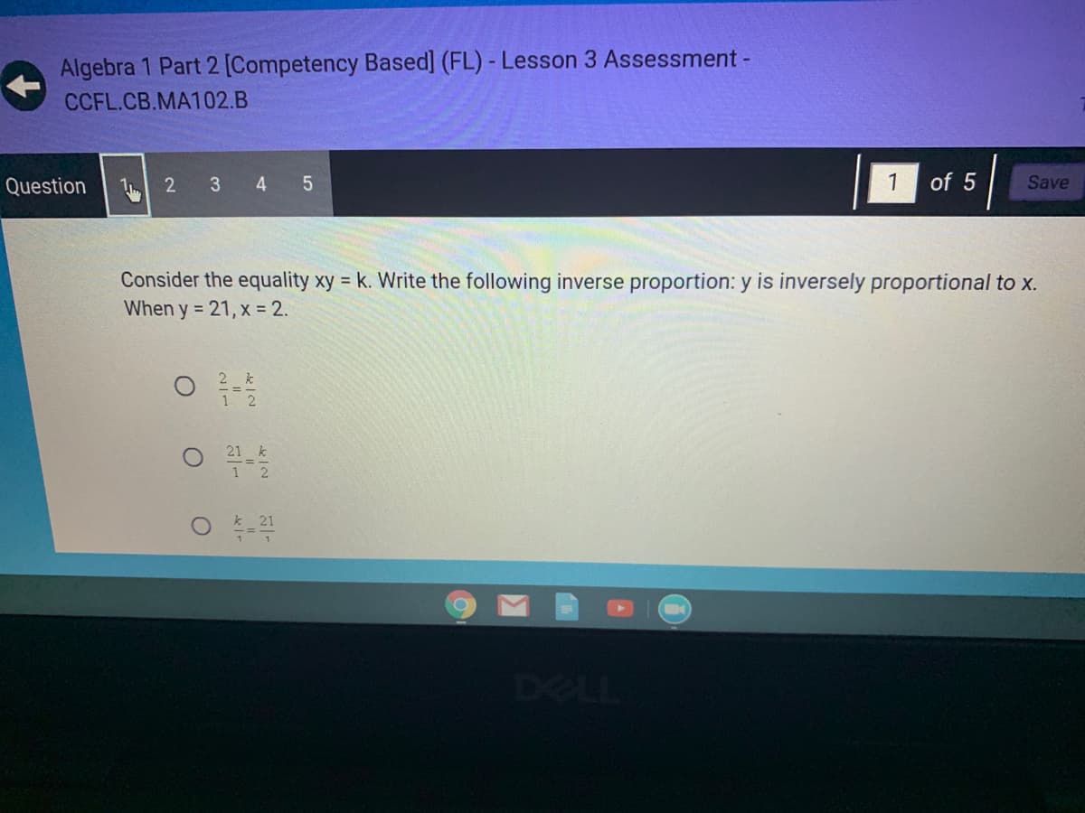 Consider the equality xy = k. Write the following inverse proportion: y is inversely proportional to x.
When y = 21, x = 2.
