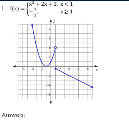 (x² + 2x + 1, x <1
1. f(x) =
x21
Answers:
