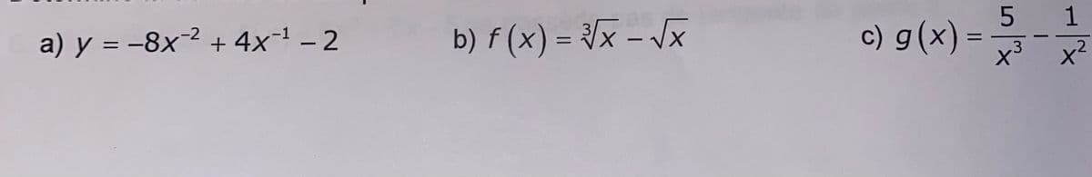 a) y = -8x² + 4x¹-2
b) f(x) = √√x - √x
c) g(x):
5 1
2