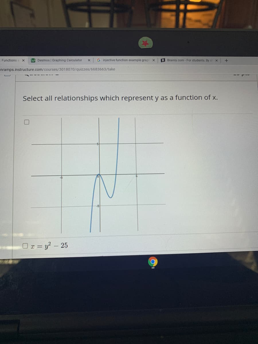 Select all relationships which represent y as a function of x.
