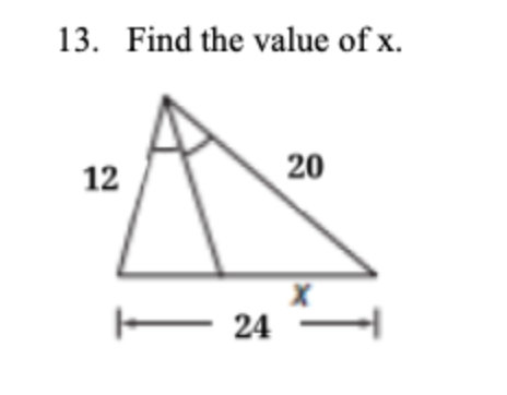 13. Find the value of x.
12
20
– 24
