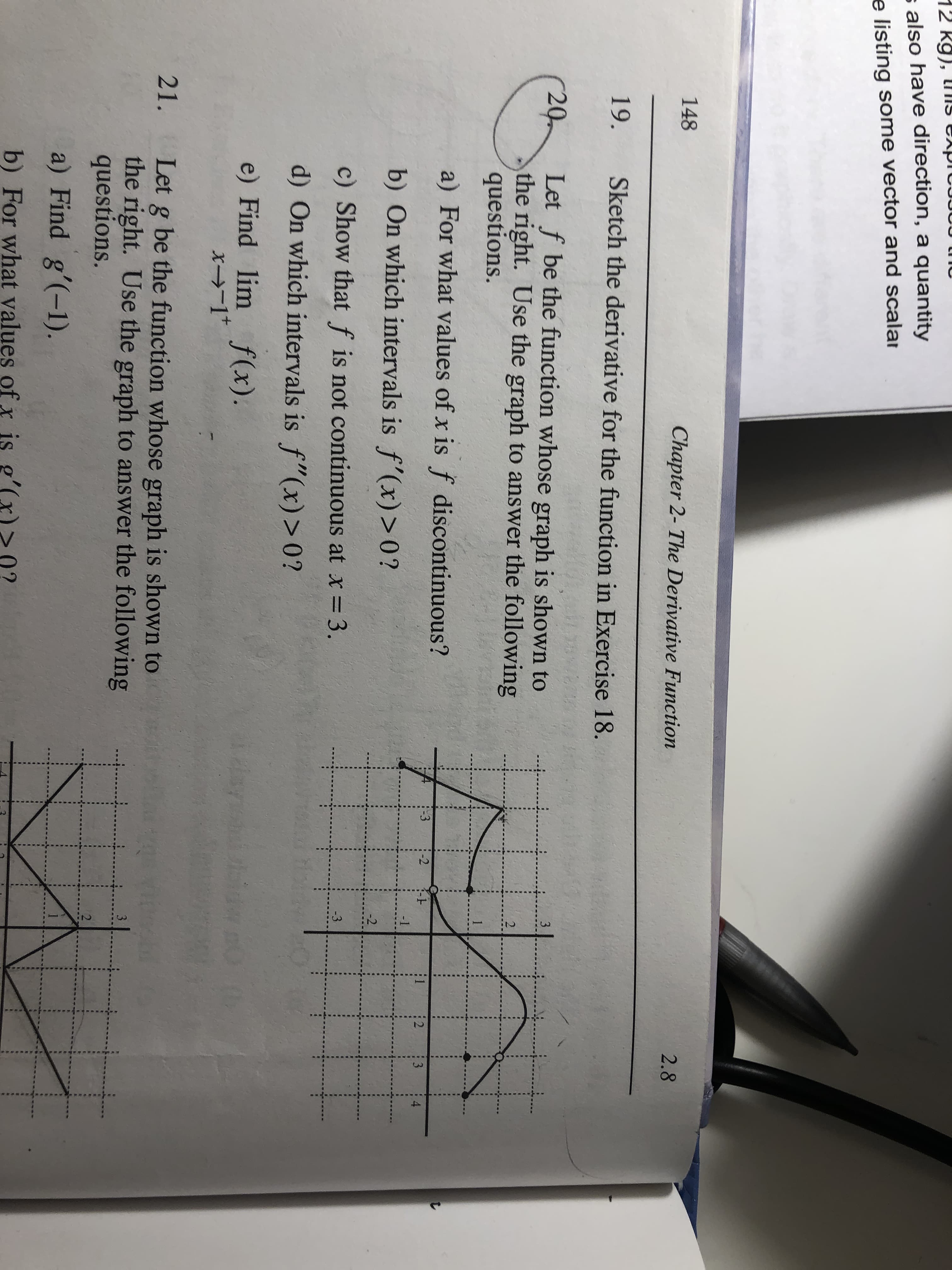 Let f be the function whose graph is shown to
the right. Use the graph to answer the following
questions.
20
3
2
a) For what values of x is f discontinuous?
-2
4.
-1
b) On which intervals is f'(x)>0?
-2
c) Show that f is not continuous at x = 3.
-3
d) On which intervals is f"(x)>0?
e) Find lim f(x).
X-1+
