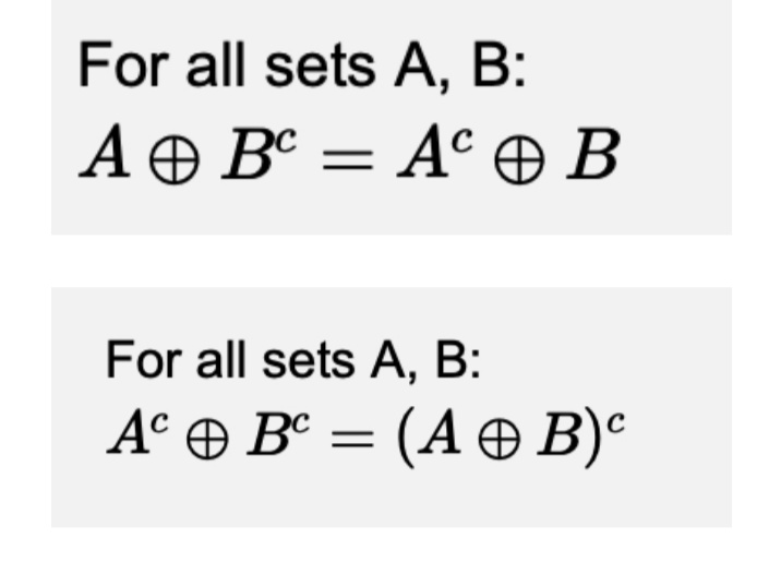 For all sets A, B:
A BC = A + B
For all sets A, B:
A° Đ B = (A Đ B)