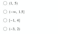 О 1, 5)
O (-00, 1.5]
O (-1, 4]
О (-3, 2)
