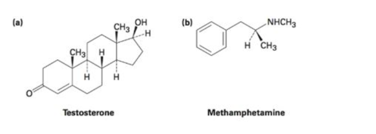 (a)
Он
CH3
(b)
NHCH3
H CH3
CH3 H
H
H
Testosterone
Methamphetamine
