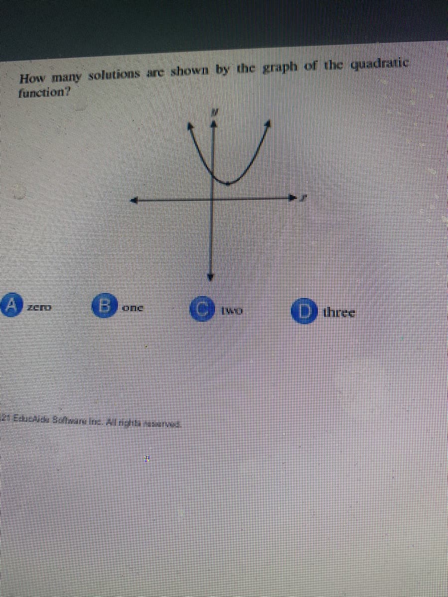 How many solutions are shown by the graph of the quadratic
function
D three
