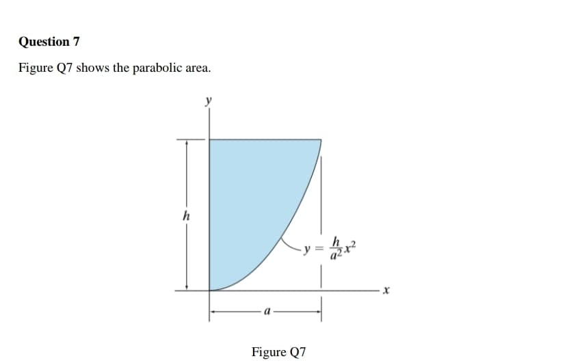 Question 7
Figure Q7 shows the parabolic area.
h
h
Figure Q7

