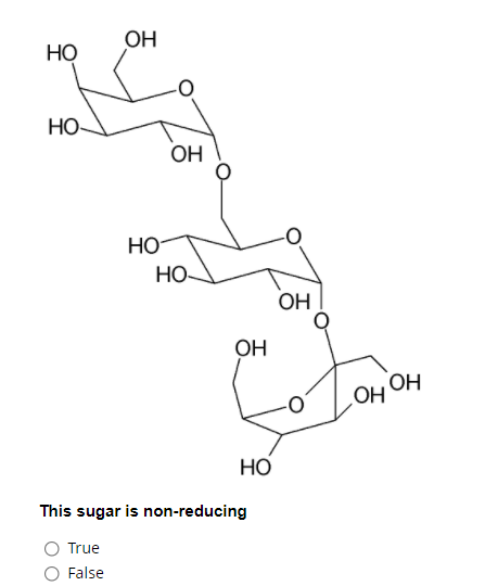OH
Но
HO
OH
Но
HO-
OH
OH
OH
Но
This sugar is non-reducing
True
False
