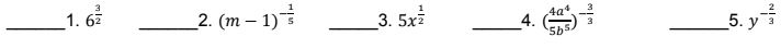 1. 6
_2. (m – 1)
3. 5x2
4a
4.
5. y

