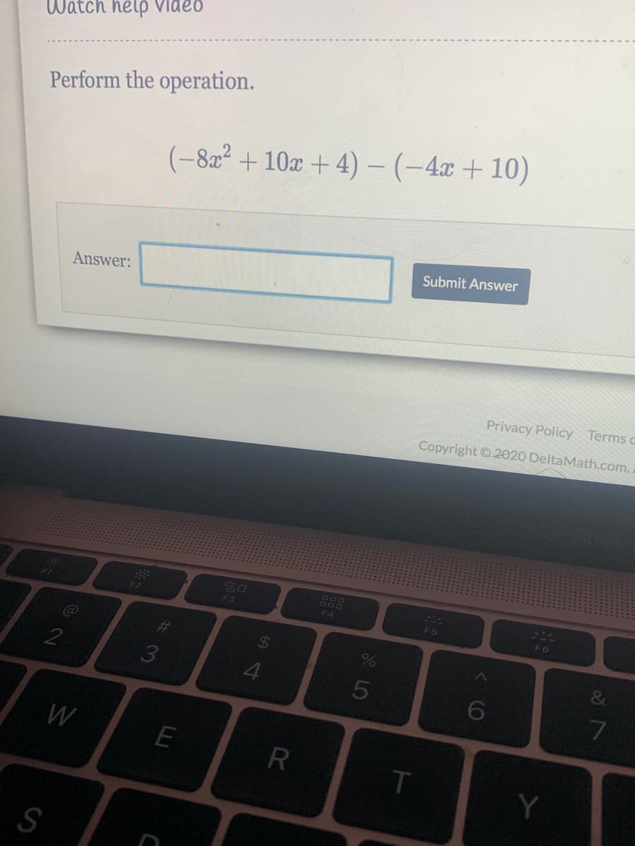 Perform the operation.
(-82² + 10x + 4) – (-4x + 10)
