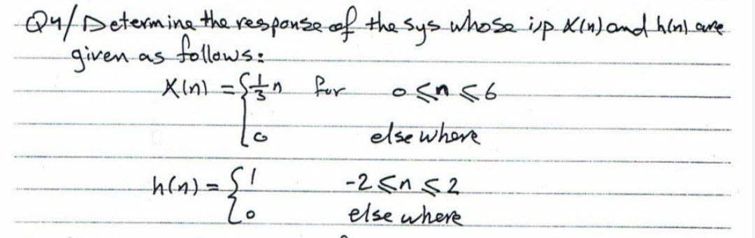 Qu/Determina the response of the Sys whose ip KIn)and henlarte
given-as
follows:
else where
-2Sn 52
else where
