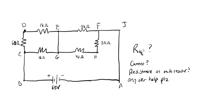 182
24n F
6on.
30n
Rp ?
122
G
422
Curent ?
Resistance at eah reswhr?
any okr help plz.
65V
