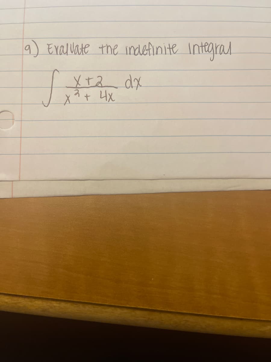 (9) Evaluate the indefinite integral
X+2 dx
X² + 4x