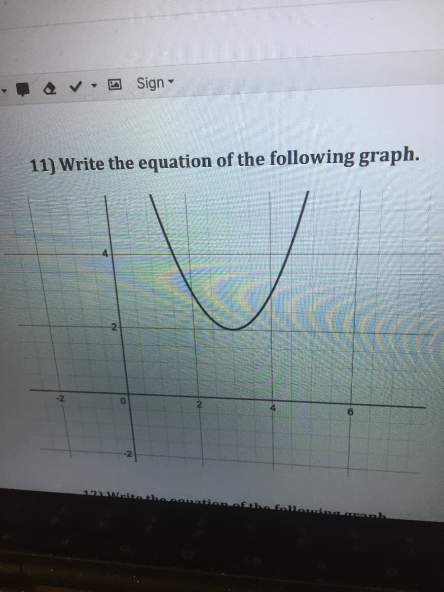 Sign
11) Write the equation of the following graph.
4.
4.
6.
12) Write the egmation offthe following g anh

