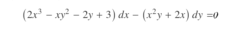 (2x3 — ху? — 2у + 3) dx — (х?у + 2x) dy %3D0
-
