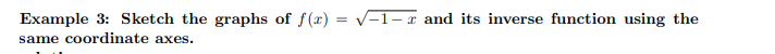 Example 3: Sketch the graphs of f(x) = V-1-r and its inverse function using the
same coordinate axes.
