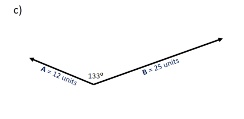c)
A = 12 units
B = 25 units
133°
