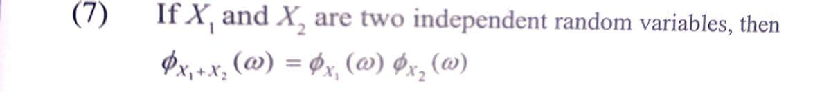 (7)
If X, and X, are two independent random variables, then
Px, +x, (@) = øx, (@) øx, (@)
