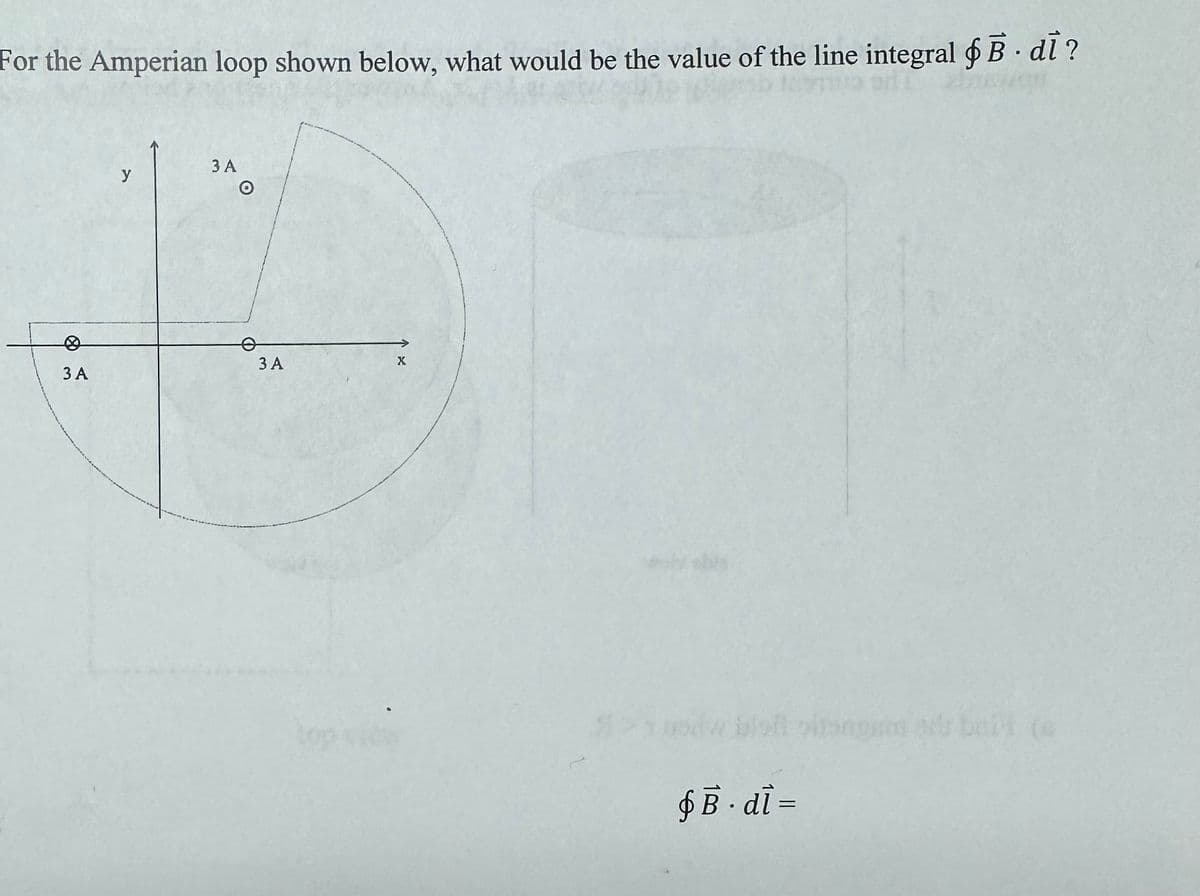 For the Amperian loop shown below, what would be the value of the line integral $B · dì ?
3 A
y
3 A
O
3 A
X
fB di=
itongam oir bail (c