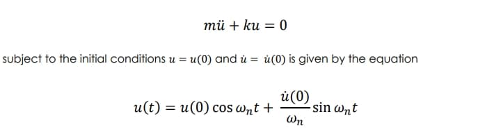 mü + ku = 0
subject to the initial conditions u = u(0) and ù = ü(0) is given by the equation
ü(0)
- sin wnt
Wn
u(t) = u(0) cos wnt +
