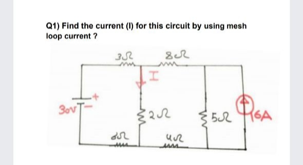 Q1) Find the current (I) for this circuit by using mesh
loop current ?
3ovT
52

