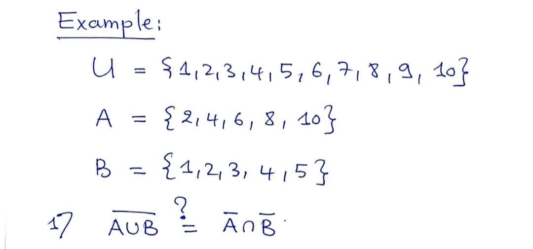 Example:
$4,2,3,4,516,7,8,9, 10
{ 2, 4, 6, 8, 403
{4,2, 3,
A
4153
17 AUB
%3D
