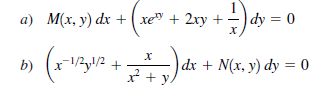 а) Мix., у) dx + (хе" + 2ху +
) dy = 0
b)
By!/2 +
|dx + N(x, y) dy = 0
x + y
