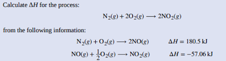 Calculate AH for the process:
N2(g) + 202(g) → 2NO2(g)
from the following information:
N28) +O2(g) → 2NO(g)
AH = 180.5 kJ
NO(g) + 02(8) → NO2(g)
AH = -57.06 kJ
