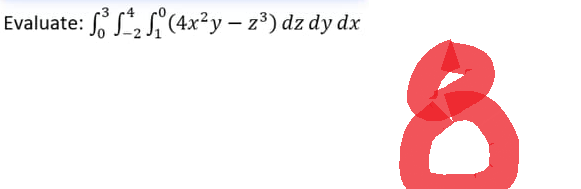 Evaluate: SS₂₁ (4x²y — z³) dz dy dx