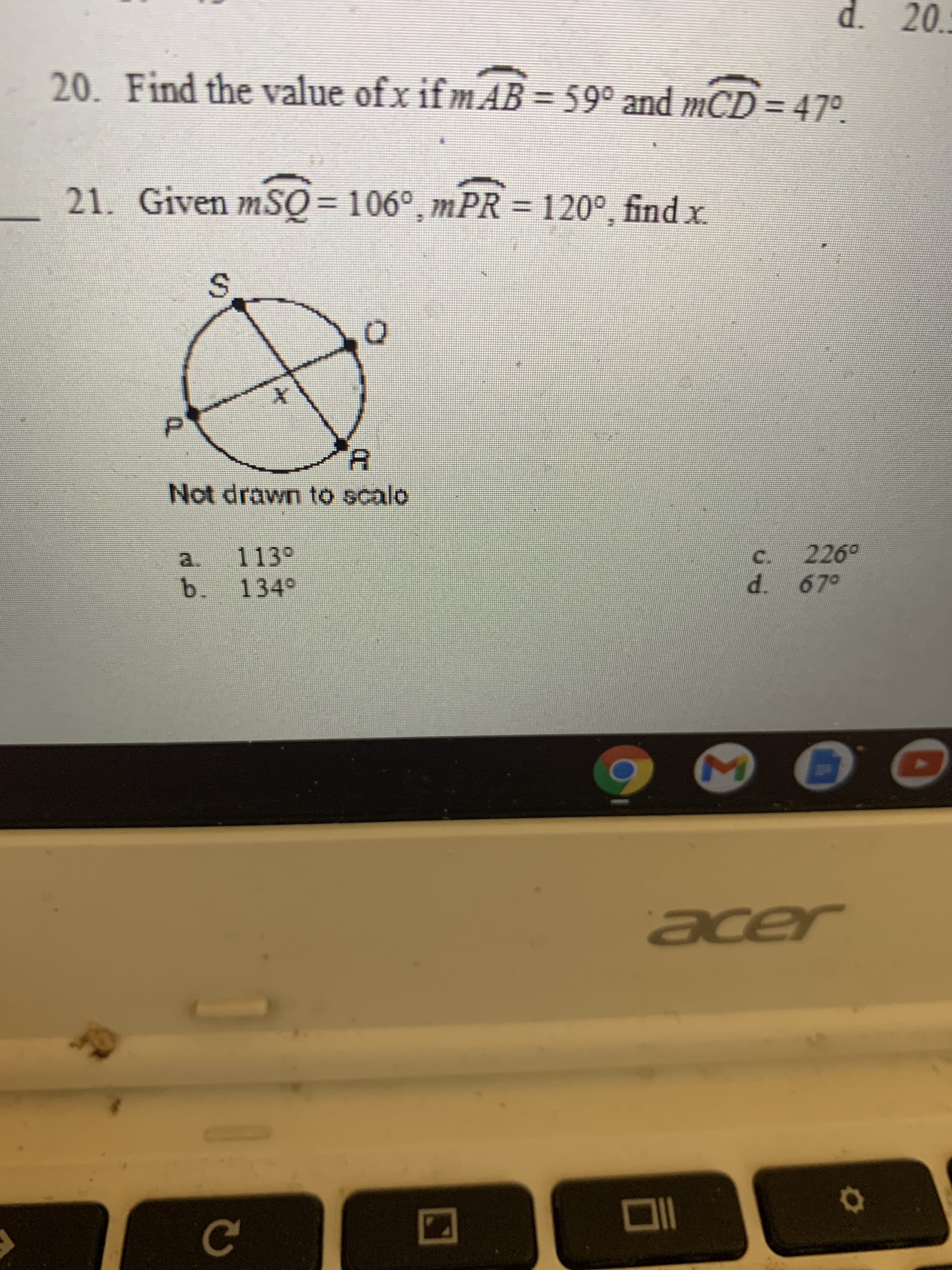 21. Given mSO = 106°, mPR = 120°, find x
%3D
%3D
