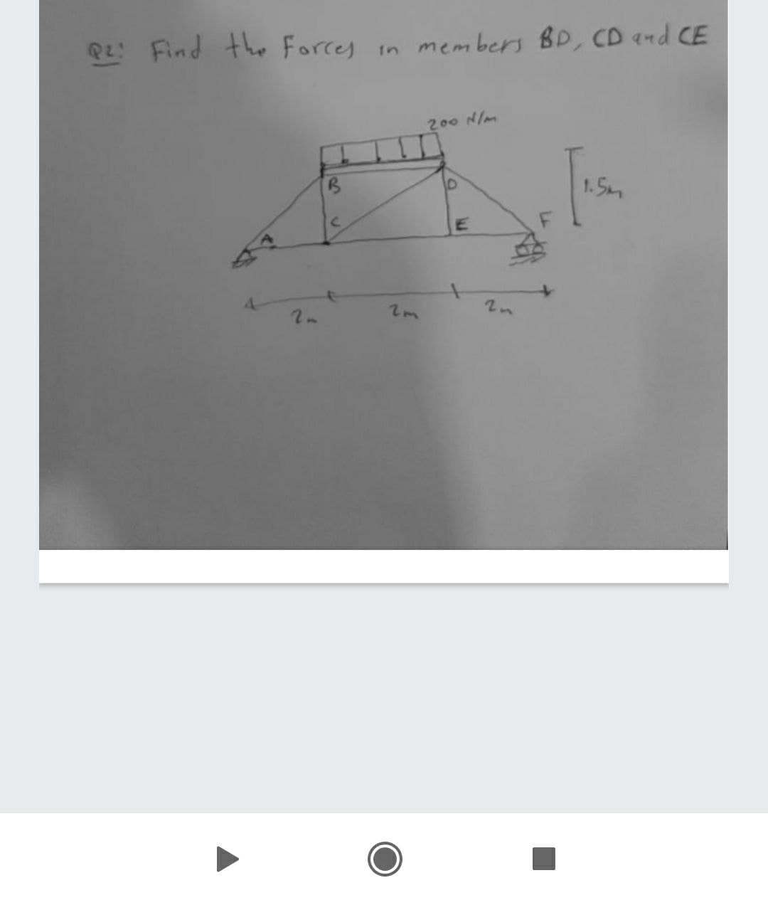 PL Find th Forces in members BD, CD and CE
200 N/m
10
4.
2.
