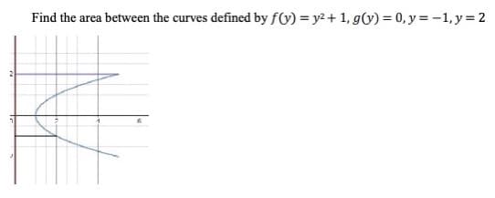 Find the area between the curves defined by f(y) = y²+ 1, g(v) = 0, y = -1, y = 2
