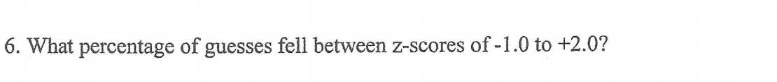 - What percentage of guesses fell between z-scores of -1.0 to +2.0?
