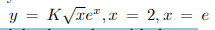 y = KVre", x = 2, x = e
