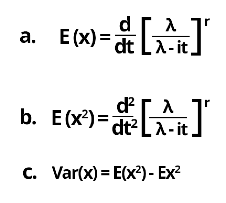 d
E(x) = dt LA-it.
|r
b. E(x)=dt?LA- it
dt²La-it
C. Var(x) = E(x²) - Ex?
