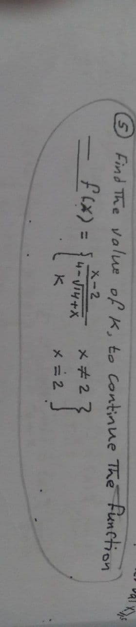Find The value of K, to Continue The Funetion
X-2
f(x)=
4-VT4+X
メ+23
%3D
メ=2
