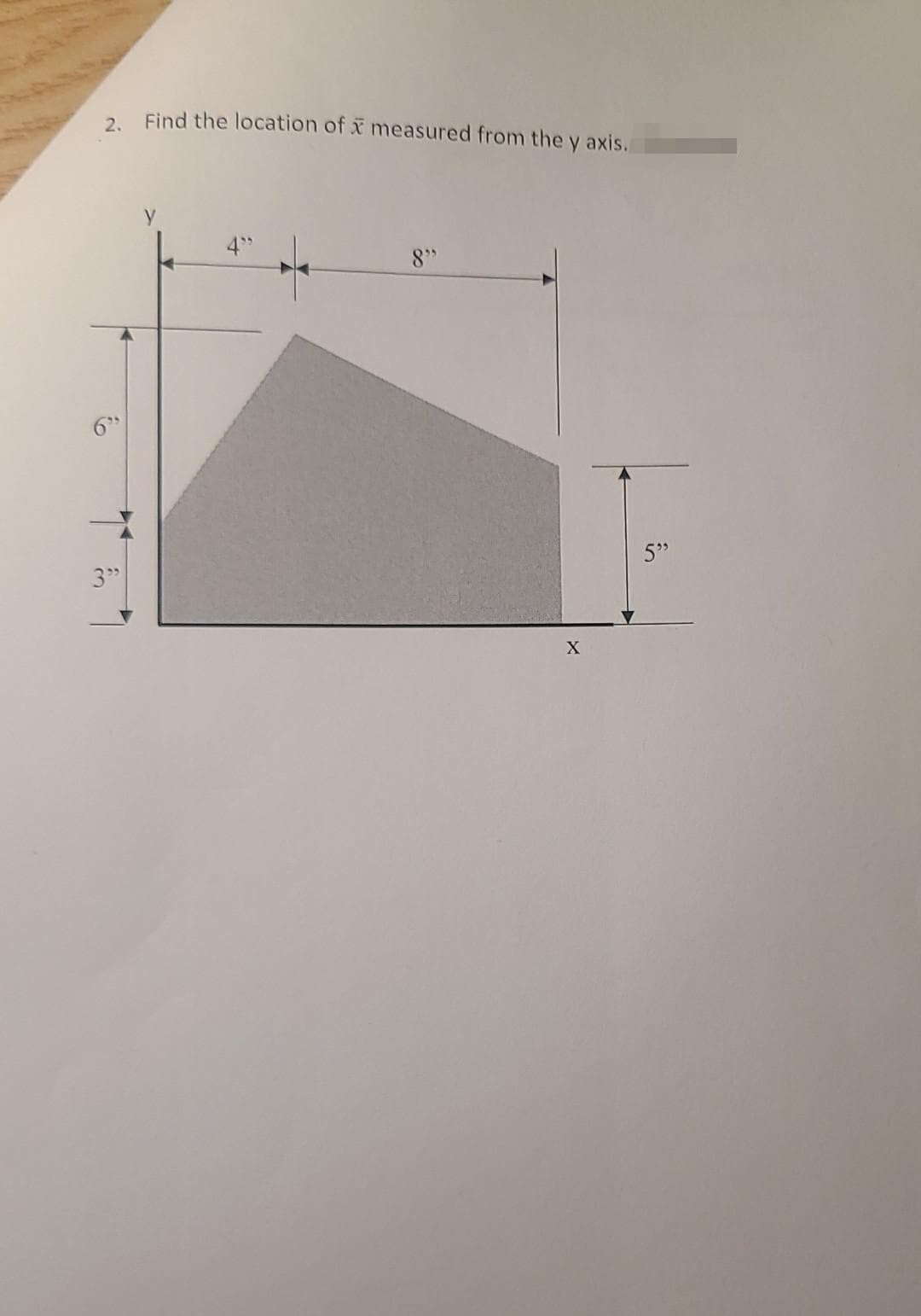 Find the location of x measured from the y axis.
2.
4"
8"
5"
X
