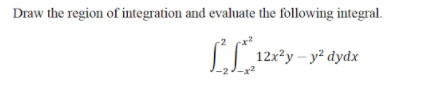 Draw the region of integration and evaluate the following integral.
LL
I| 12x*y – y² dydx
-2-x2
