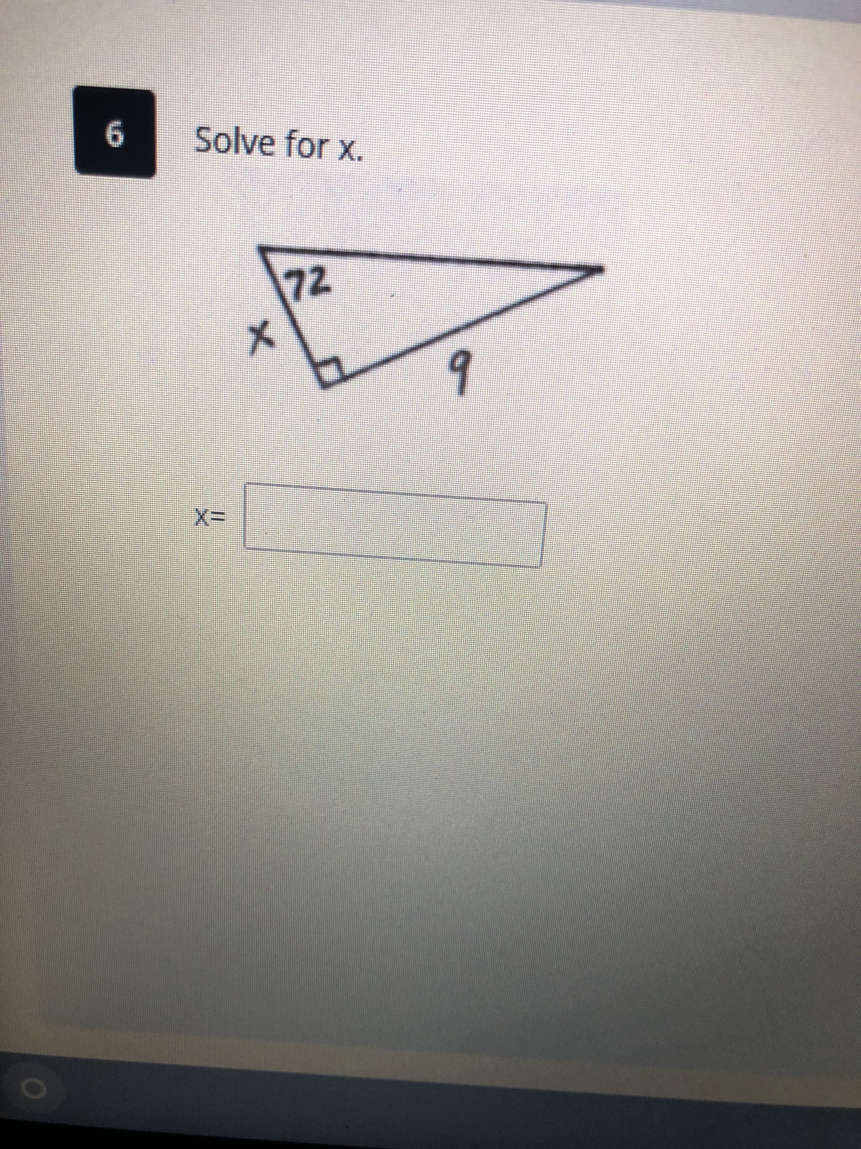 Solve for x.
72
