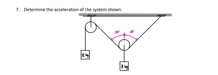 7. Determine the acceleration of the system shown.
30
12 kg
8 kg
