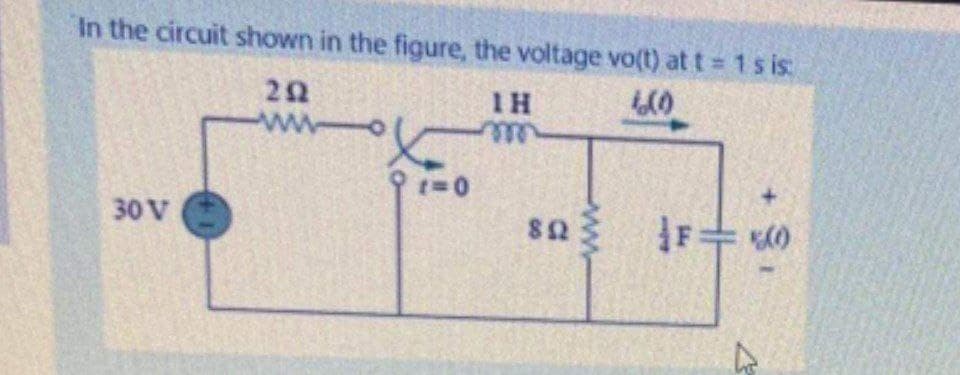 In the circuit shown in the figure, the voltage vo(t) at t = 1 s is
1H
ele
30 V
www
