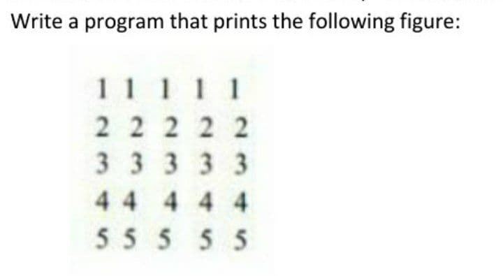 Write a program that prints the following figure:
11111
2 2 2 22
3 3333
44 4 4 4
55555
