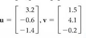 3.2
1.5
u
-0.6 , v =
4.1
%3D
%3D
-1.4
-0.2
||
